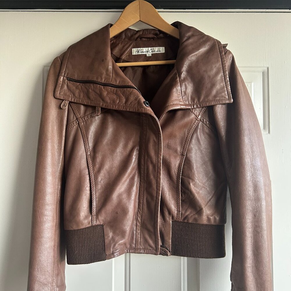 Vintage 90's Kenneth Cole Brown Leather Bomber Jacket